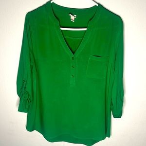 Merona Women Green 3/4 Sleeve Blouse | Size M